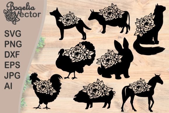 Farm Animal with Flowers Svg Bundle